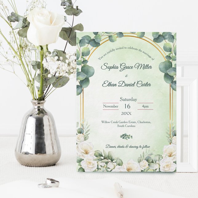 Convites Eucalyptus Green Botanical Wedding Invitation (Eucalyptus Green Botanical Sage Floral wedding Invitation)