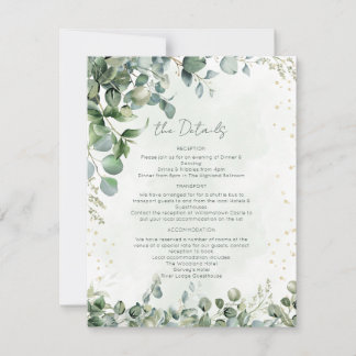 Convites Eucalyptus Green & Gold Wedding Details Card 1001A