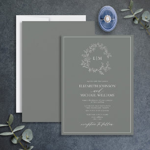 Convites Eucalyptus Green Leafy Crest Monograma Casamento