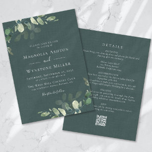 Convites Eucalyptus Green Linen Tudo em Um Casamento