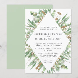 Convites Eucalyptus Green Watercolor e Casamento Dourado