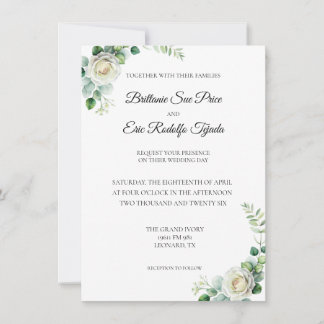 Convites Eucalyptus Green White Flower Invitation