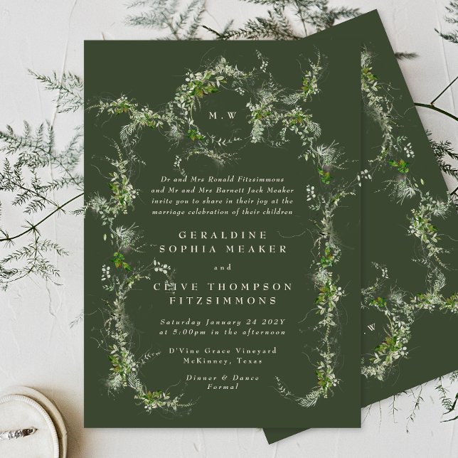 Convites Eucalyptus Green Wreath | Cream Monogramas Wedding (Criador carregado)