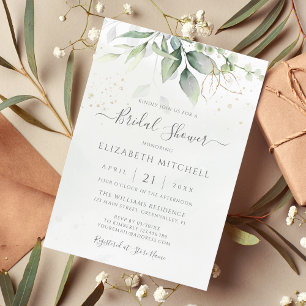 Convites Eucalyptus Greenere Dourado deixa Chá de panela