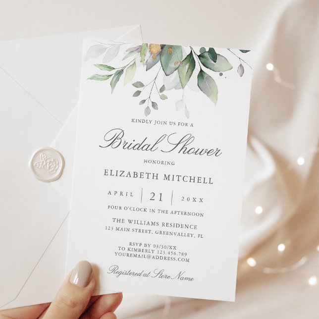 Convites Eucalyptus Greenere Dourado deixa Chá de panela (Criador carregado)