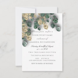 Convites Eucalyptus Greenerer Glitter Gold Foils White