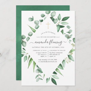 Convites Eucalyptus Greenerescer Baptism ou Christening