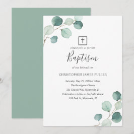 Convites Eucalyptus Greeneric Batismo religioso Elegante
