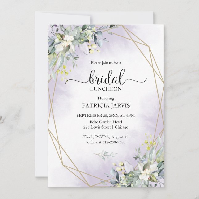 Convites Eucalyptus Greenery Almofada Geométrica (Frente)