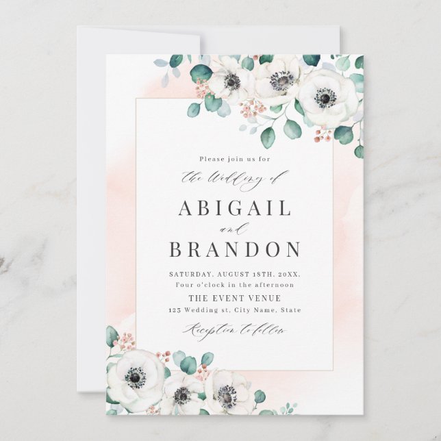 Convites Eucalyptus greenery anemone casamento floral com r (Frente)