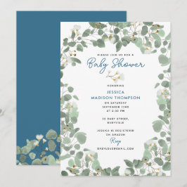 Convites Eucalyptus Greenery Baby Boy Chá de fraldas Azul