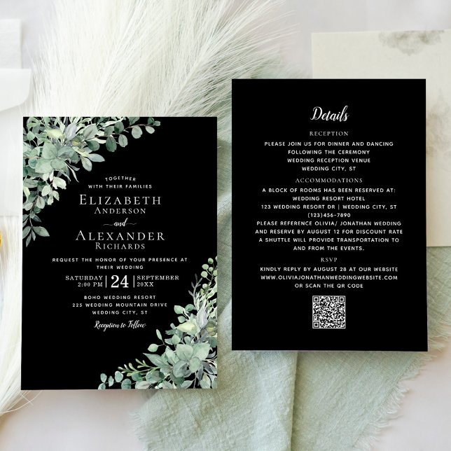 Convites Eucalyptus Greenery Black Tudo Em Um Casamento (Criador carregado)
