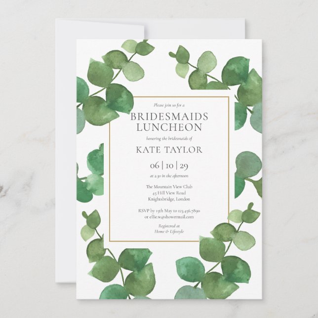 Convites Eucalyptus Greenery Bridesmaids Luncheon (Frente)