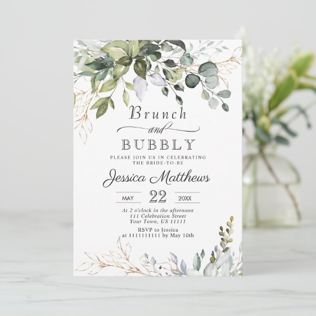 Convites Eucalyptus Greenery Brunch e Bubble (Em pé/Frente)