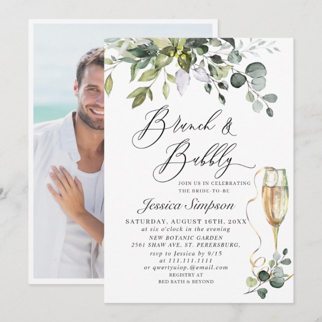 Convites Eucalyptus Greenery Brunch e FOTO Borracha (Frente/Verso)