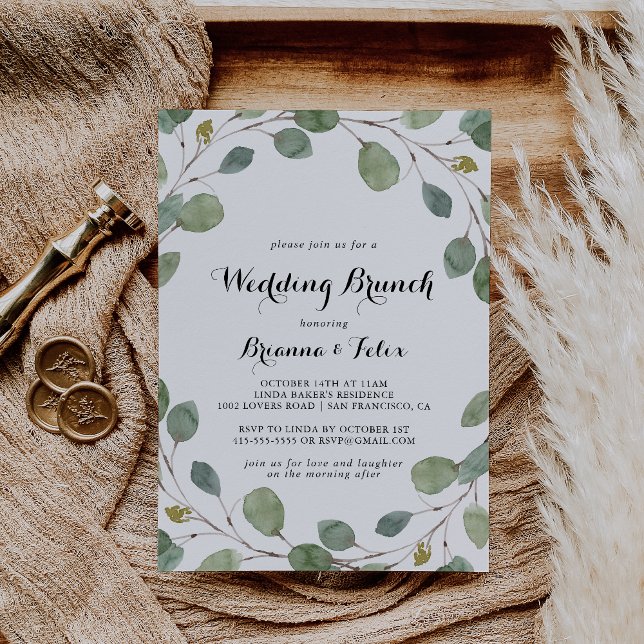 Convites Eucalyptus Greenery Calliografia Casamento Brunch (Criador carregado)