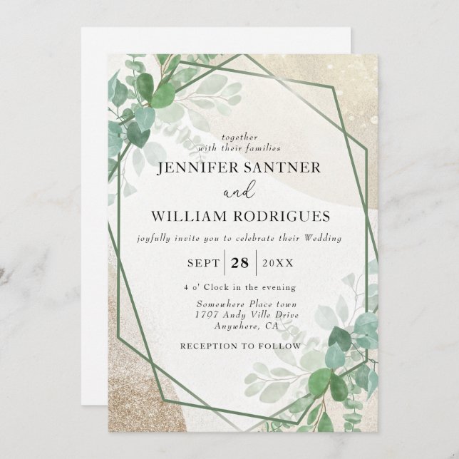 Convites Eucalyptus Greenery Casamento (Frente/Verso)