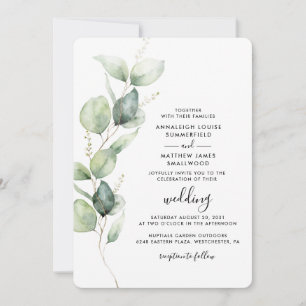 Convites Eucalyptus Greenery Código QR Tudo em Um Casamento