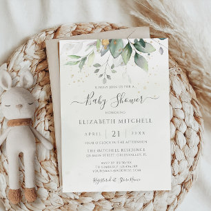 Convites Eucalyptus Greenery Dourado Chá de fraldas Elegant