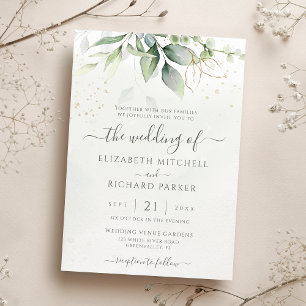 Convites Eucalyptus Greenery Dourado Deixa Casamento Botân