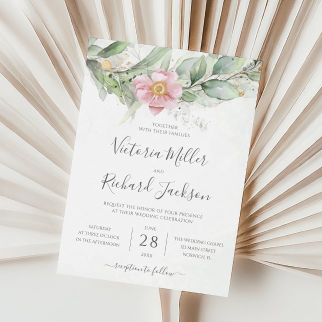 Convites Eucalyptus Greenery Dourado Deixa Casamento Botâni (Criador carregado)