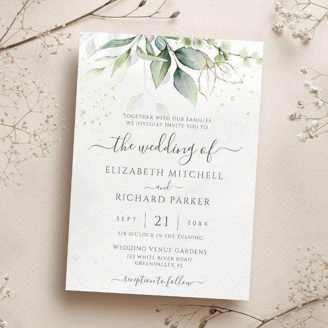 Convites Eucalyptus Greenery Dourado Deixa Casamento Botâni (Criador carregado)