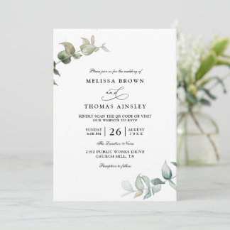 Convites Eucalyptus Greenery Elegant Modern QR Code Wedding