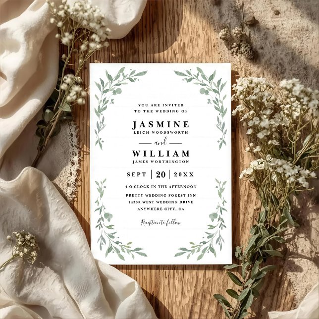 Convites Eucalyptus Greenery Elegant Modern QR Code Wedding (Criador carregado)