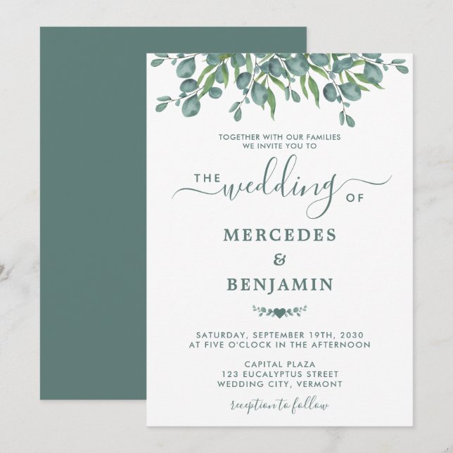 Convites Eucalyptus Greenery Elegant Sage Wedding (Frente/Verso)