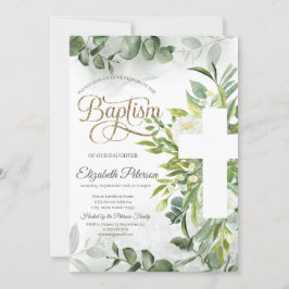 Convites Eucalyptus Greenery Floral Cross Baptism