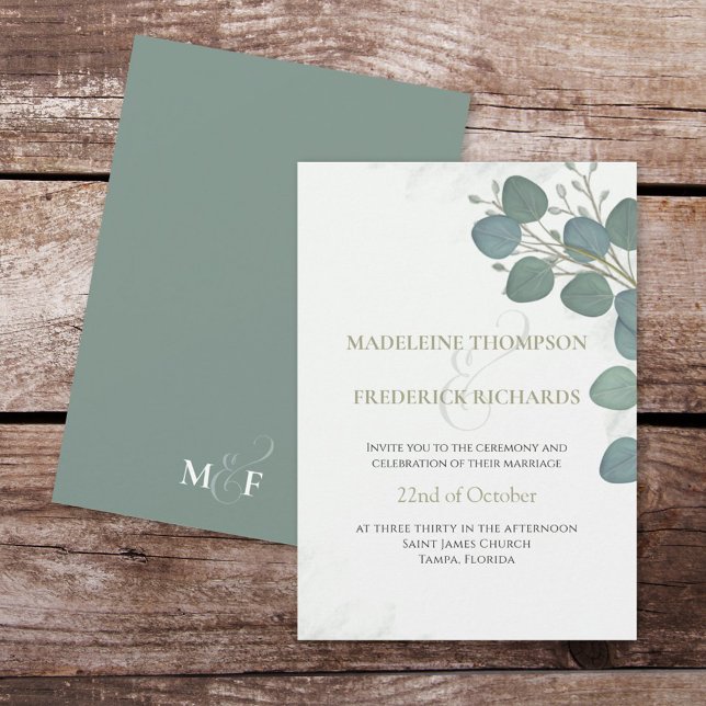 Convites Eucalyptus Greenery Folhas Elegantes De Aquarela (Criador carregado)