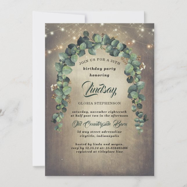 Convites Eucalyptus Greenery Garland - Aniversário Russo (Frente)