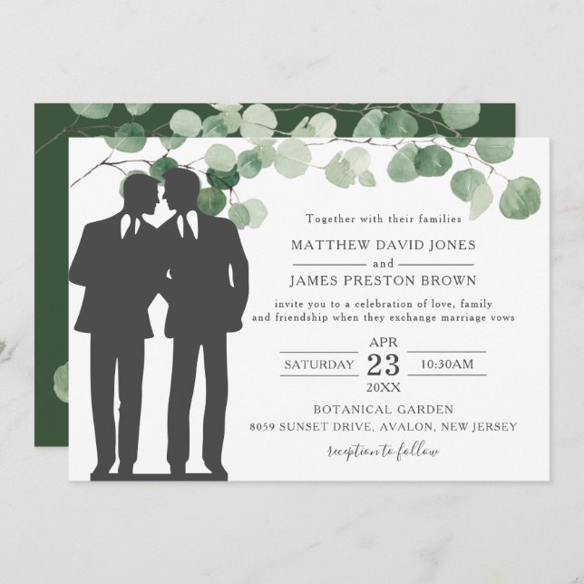 Convites Eucalyptus Greenery Gay Casando Sr. & Sr. (Frente/Verso)