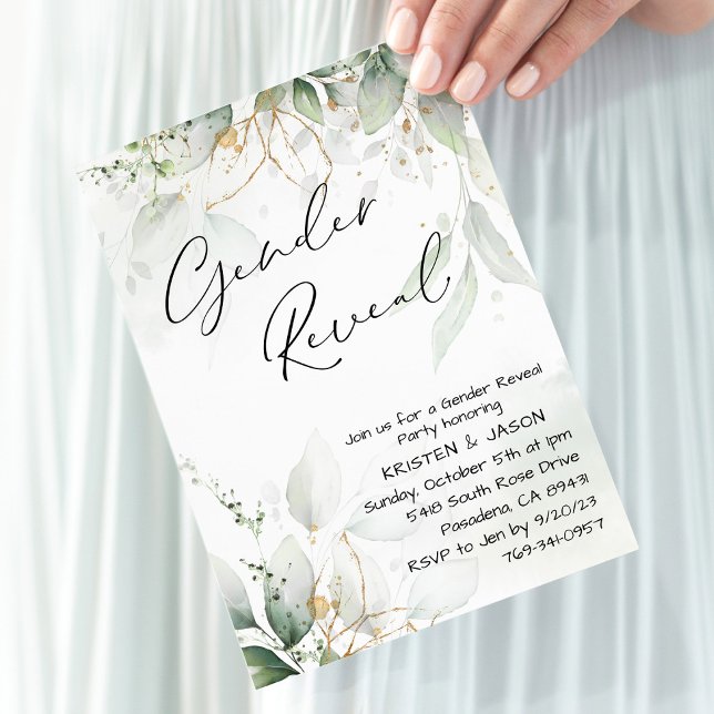 Convites Eucalyptus Greenery Gênero Partido Revelatório (Criador carregado)