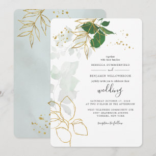 Convites Eucalyptus Greenery Gold Foil Deixa Casamento