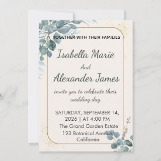 Convites Eucalyptus Greenery Gold Foil Minimalist Wedding I