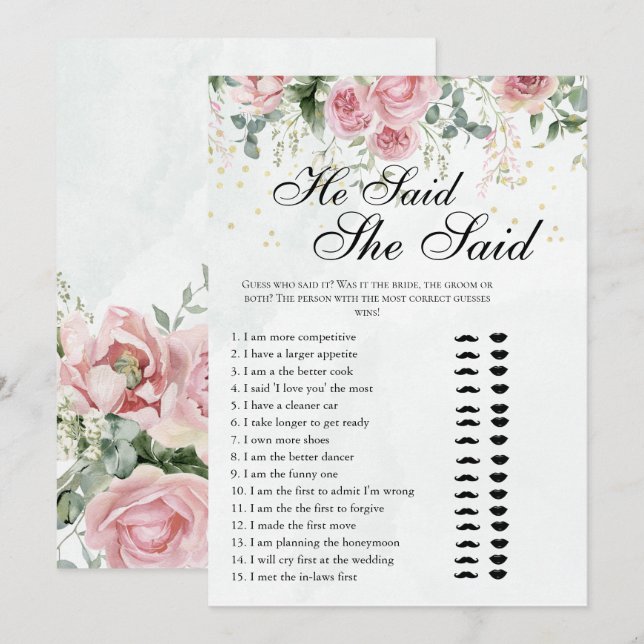 Convites Eucalyptus Greenery Gold Leaves Bridal Shower game (Frente/Verso)