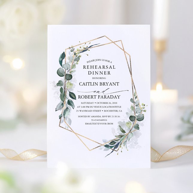 Convites Eucalyptus Greenery Janto de ensaio geométrico (Greenery Elegant Rehearsal Dinner Invitation)