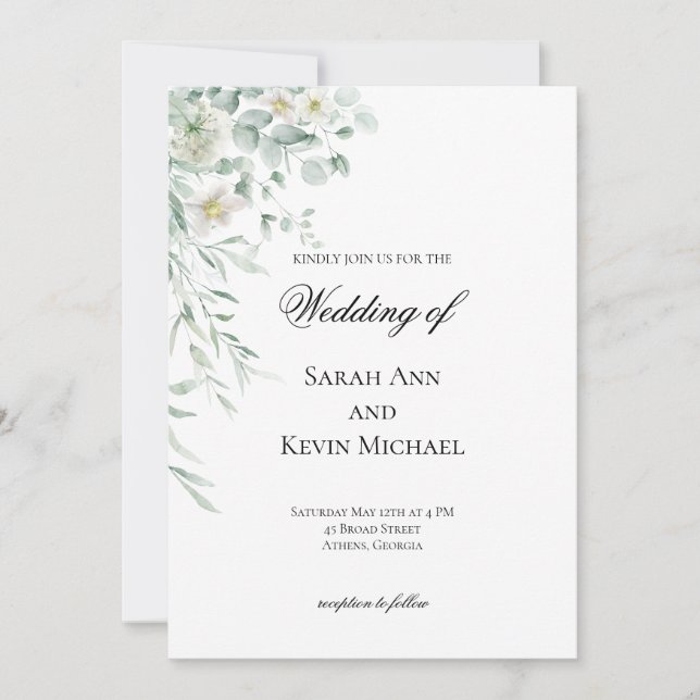 Convites Eucalyptus Greenery Leaves  Wedding Invitation (Frente)