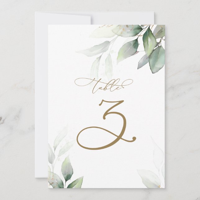 Convites Eucalyptus Greenery Mesa 3 Número da Mesa Casada (Frente)