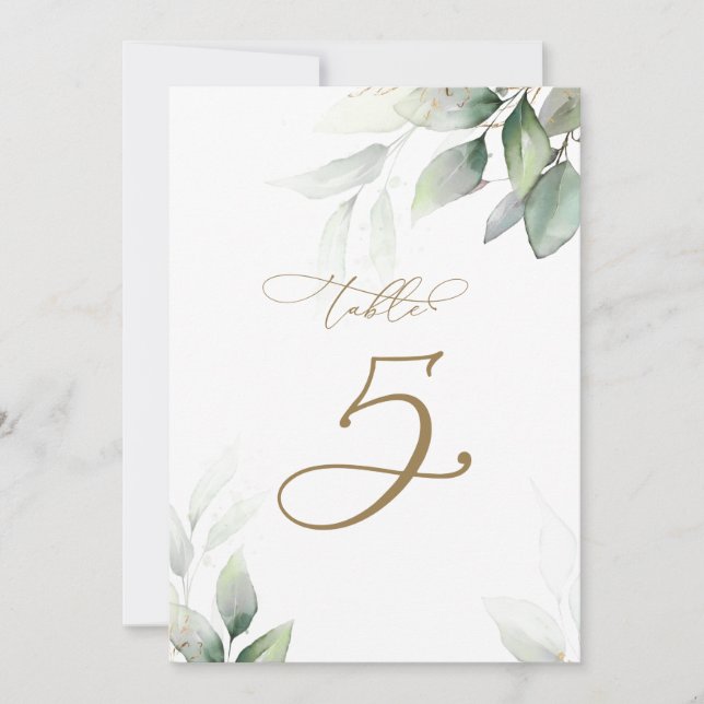 Convites Eucalyptus Greenery Mesa 5 Número da Mesa Casada (Frente)