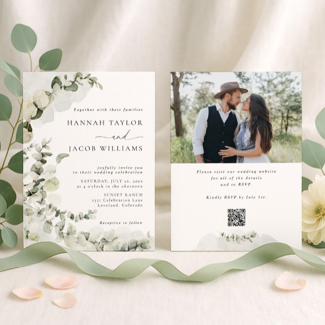 Convites Eucalyptus Greenery Photo Wedding Invitation (Criador carregado)