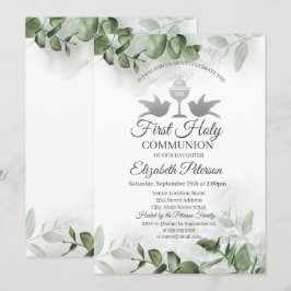 Convites Eucalyptus Greenery Primeira Comunhão Sagrada