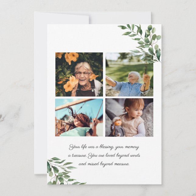 Convites Eucalyptus Greenery | Programa Memorial Funeral (Frente)