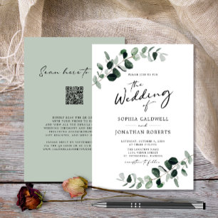 Convites Eucalyptus Greenery QR Code Calliografia Casamento