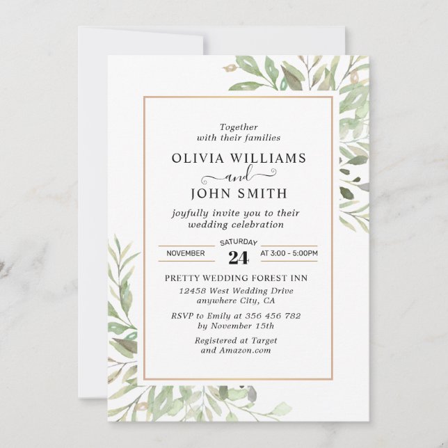Convites Eucalyptus Greenery Simple Wedding L008 (Frente)