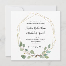 Convites Eucalyptus Greenery Simples | Casamento Geométrico
