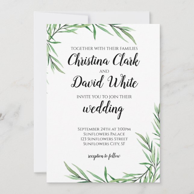 Convites Eucalyptus Greenery Succulent Wedding (Frente)