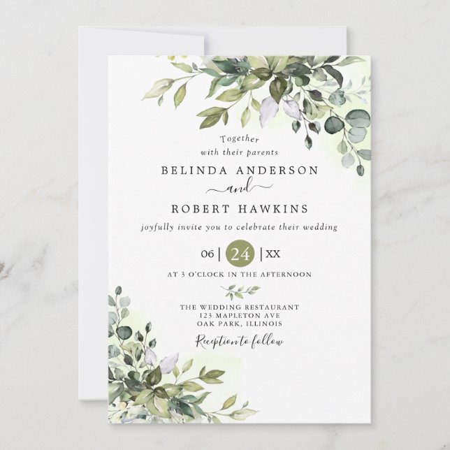 Convites Eucalyptus Greenery Succulent Wedding (Frente)
