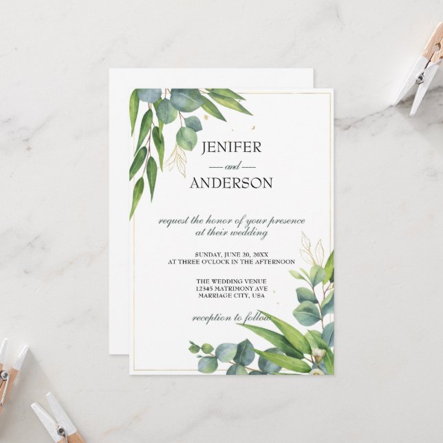 Convites Eucalyptus Greenery Theme Wedding (Frente/Verso In Situ)